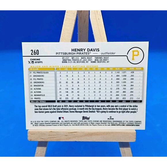 2024 Topps Chrome - Henry Davis #260 RayWave Refractor (RC) - Picture 5 of 6